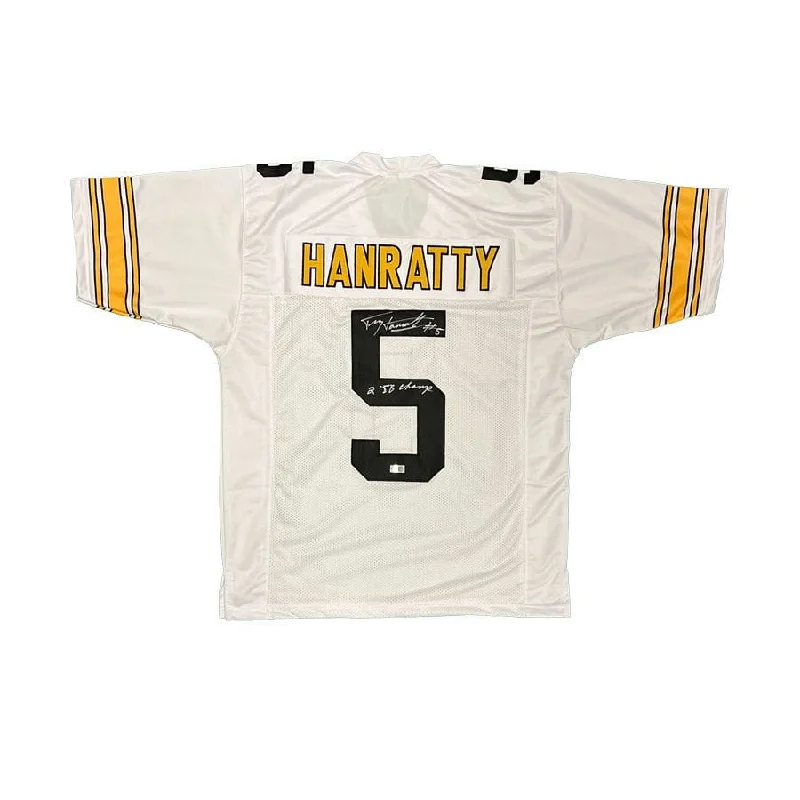 Terry Hanratty Signed Custom White Football Jersey 2X SB Champs Gym