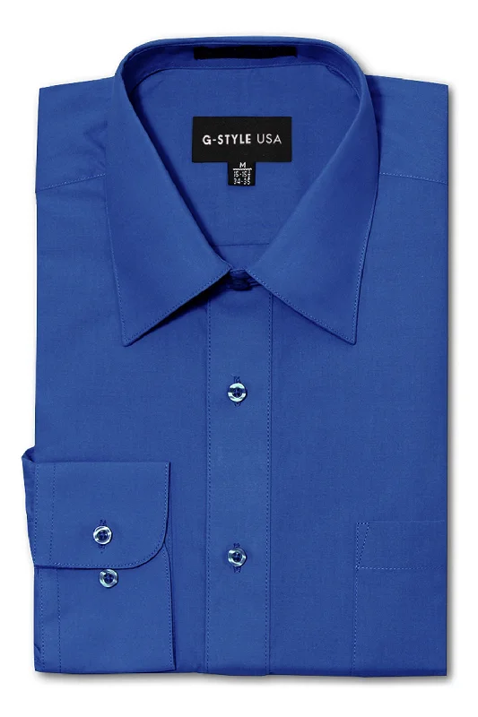 Men's Basic Solid Color Button Up Dress Shirt (Royal Blue) Adventure