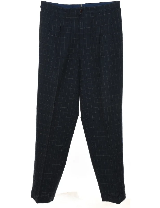 Nautica Navy Checked Trousers - W36 L34 Luxurious Men's High