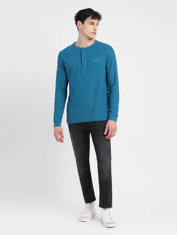 Men's Solid Henley Neck T-shirt Confident Men's Power