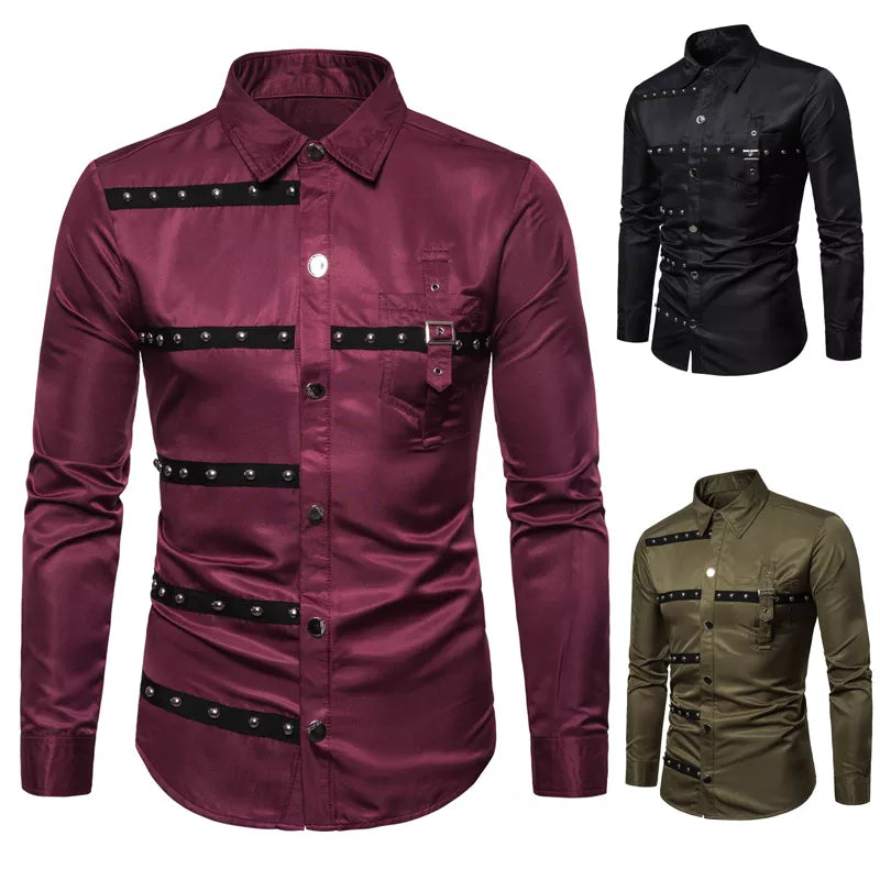 Men's Gothic Style Rivet Long Sleeve Dress Shirt Cool Men's Skate