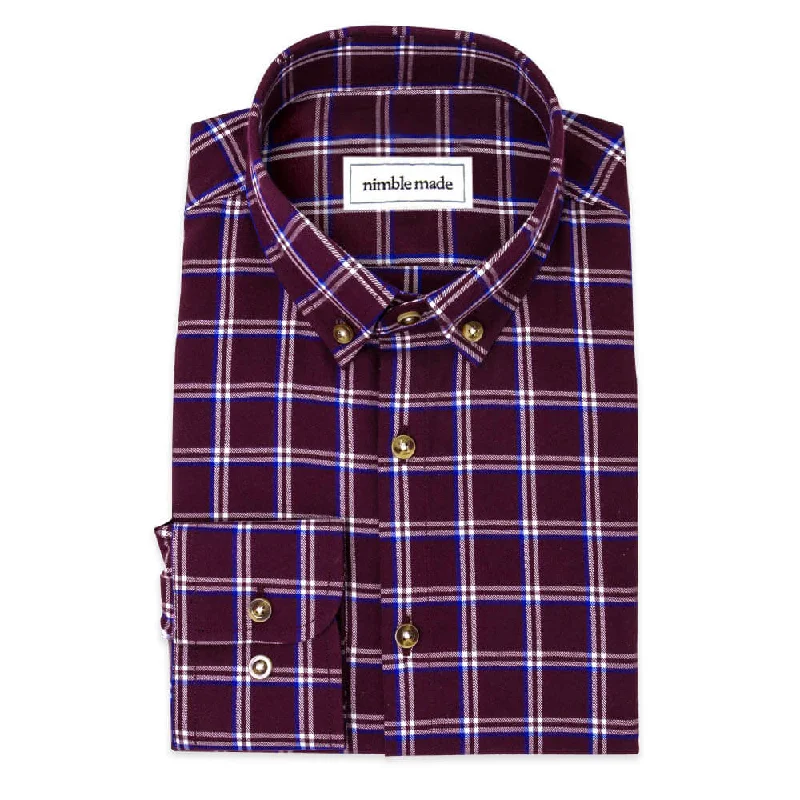 Burgundy and White Flannel Button Down Shirt | The Azuki Unique Men's Patch