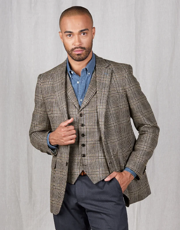 Hawker Beige & Brown Check Blazer Elegant Men's Cashmere