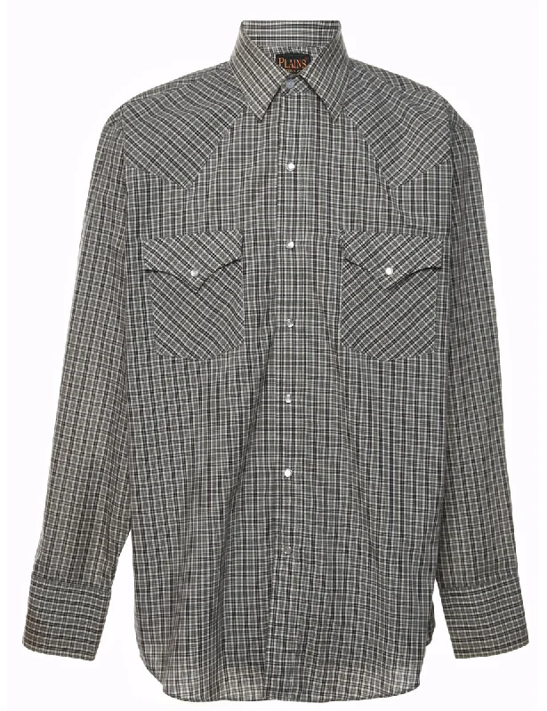 Checked Grey Western Shirt - M Elegant Men's Cashmere