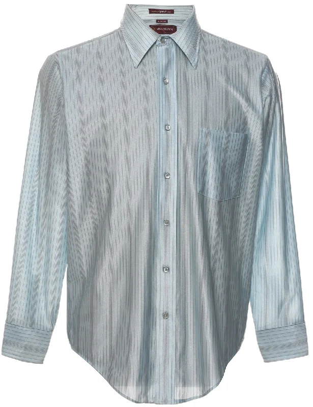 Van Heusen Light Blue 1970s Striped Shirt - M Dapper Men's 1920S