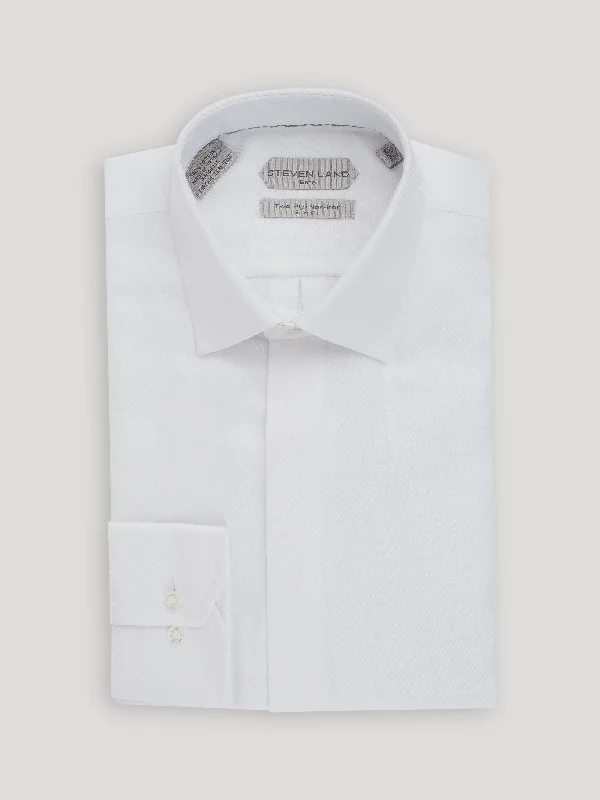 The River Twill Dress Shirt | Elite Collection | Double Woven Cotton | Button Cuff | White Modern Men's Geometric