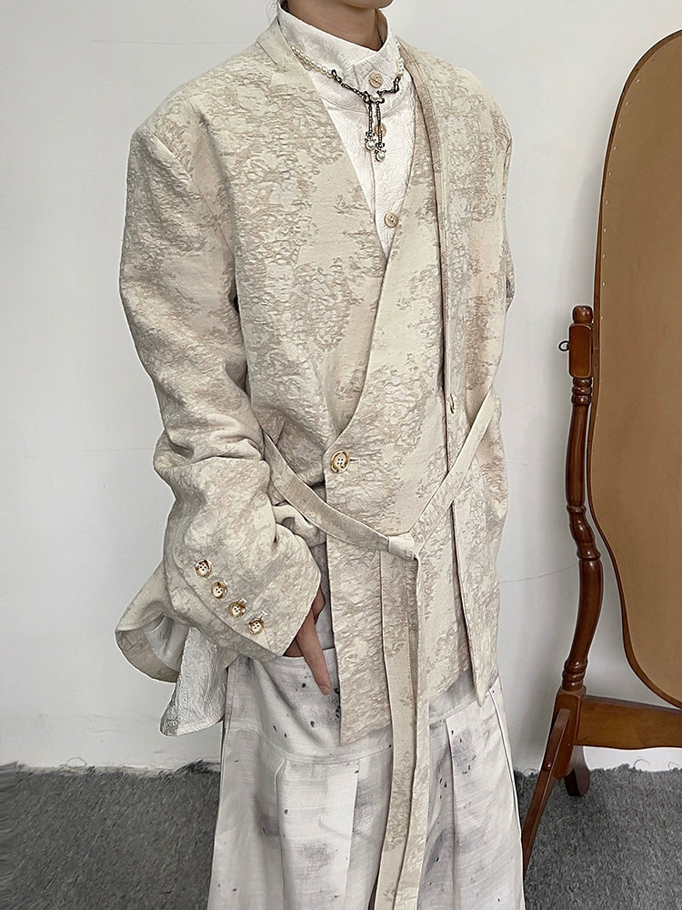 Japanese Vintage Pattern Linen Blazer Elegant Men's Formal 