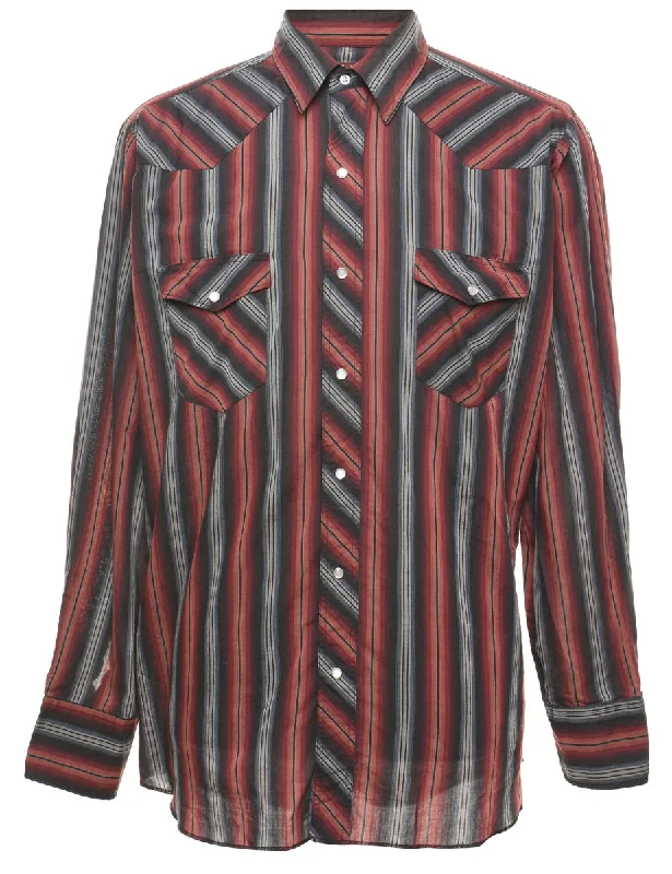 Wrangler Striped Grey & Maroon Western Shirt - L Lumberjack