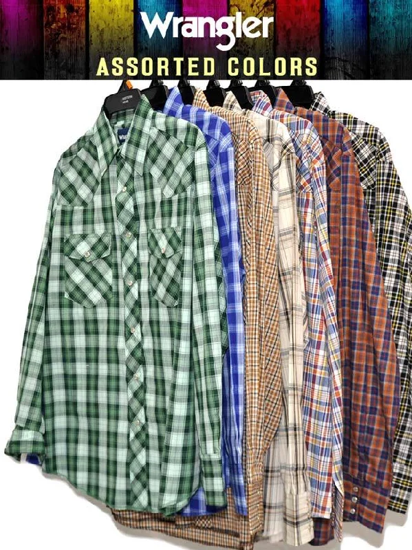 Wrangler Assorted  Western Long Sleeve Plaid Shirt Organic