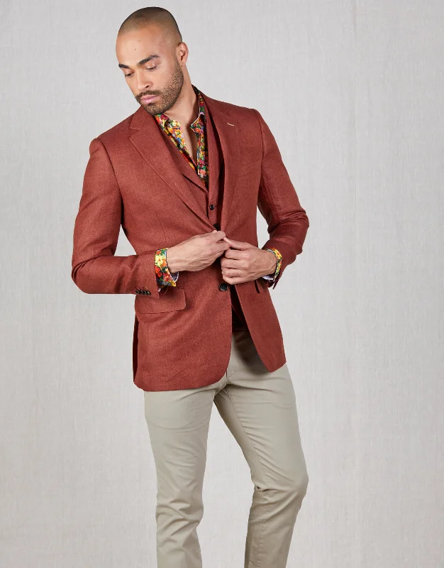 Hawker Blood Orange Herringbone Linen Blazer British Gentleman Style