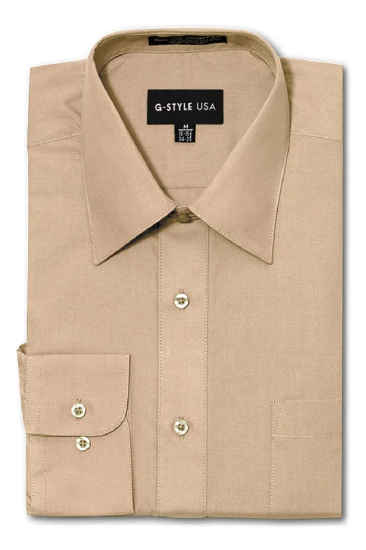 Men's Basic Solid Color Button Up Dress Shirt (Beige) Street