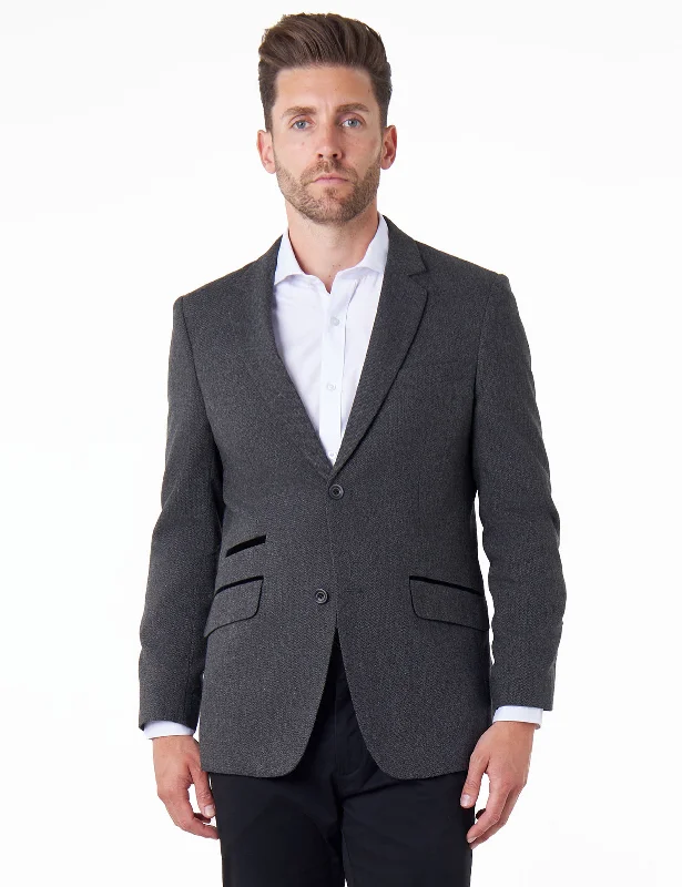 CALIX – Wool Mix Herringbone Tailored Dark Grey Blazer Unique Men's Upcycled