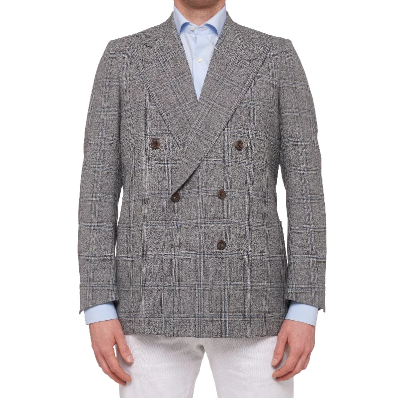 RUBINACCI LH Bespoke Hand Made Gray Plaid Wool DB Blazer Jacket EU 50 NEW US 40 Sophisticated Men's 