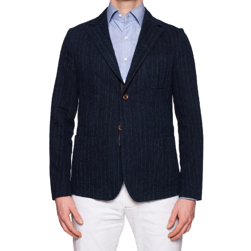 BOGLIOLI Galleria 74 Blue Striped Cotton-Paper 4 Button Unlined Jacket 48 NEW 38 Youthful Men's Pop