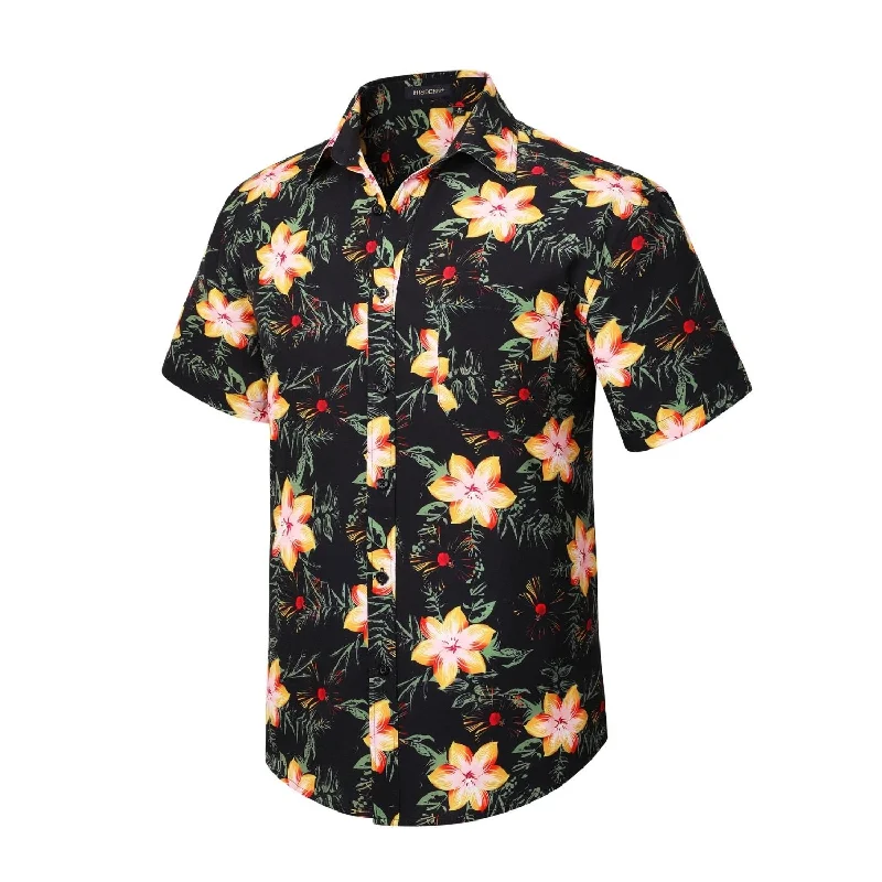 Funky Hawaiian Shirts with Pocket - A4-BLACK YELLOW Athletic Men's High