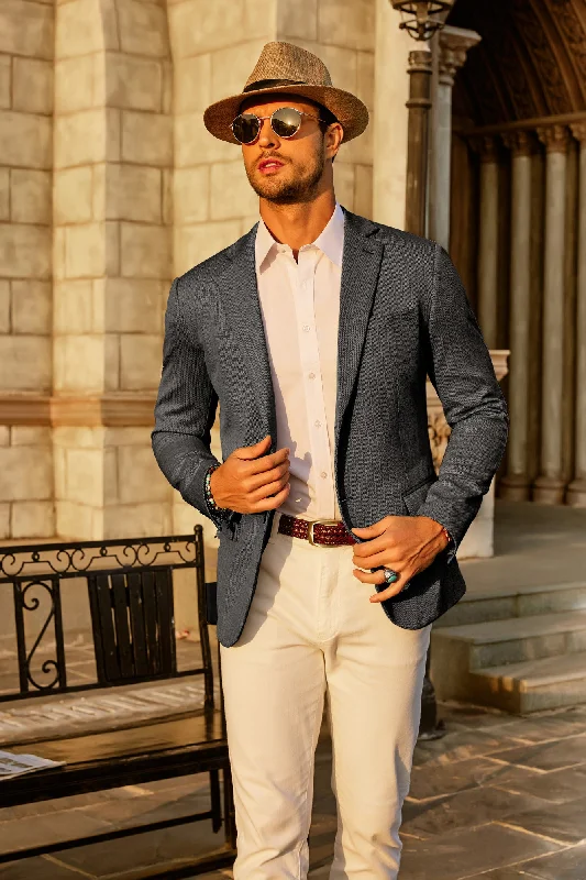 Men's Herringbone Blazer Jacket Two Button Lightweight Casual Knit Sport Coat Bohemian Men's Free