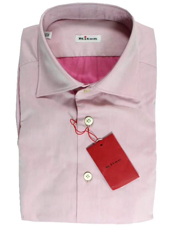 Kiton Shirt Pink Solid Spread Collar 38 - 15 SALE Preppy Men's College