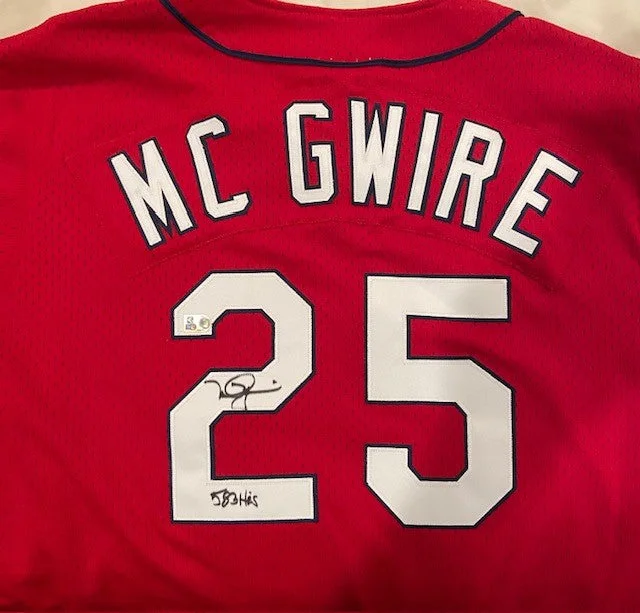 Mark McGwire Autographed "583 HR's" Cardinals Red Mitchell & Ness Jersey Traditional Men's Wool