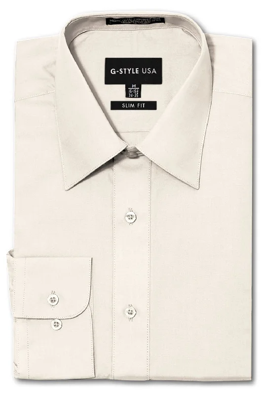 Men's Slim Fit Solid Color Dress Shirt (Ivory) Casual Men's Japanese 