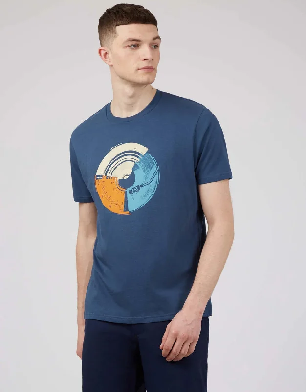 Ben Sherman Music Mash Print Blue Denim T-Shirt Sophisticated Men's 