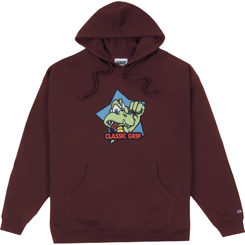 Classic Grip Cool Gator Hoodie Burgundy Sporty Men's Athleisure 