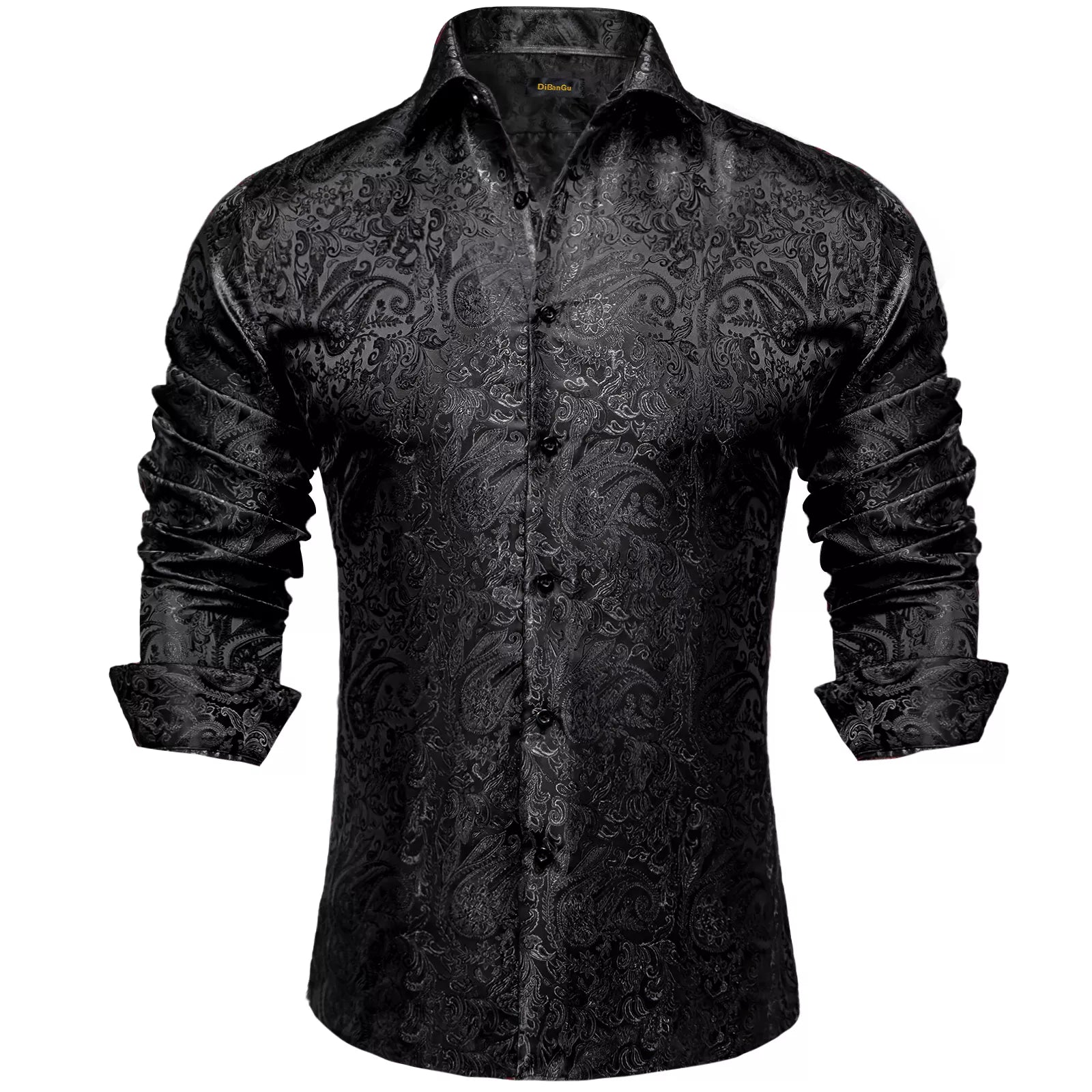 Men's Long Sleeve Black Paisley Silk Dress 15 Patterns Rugged Men's Outdoor 