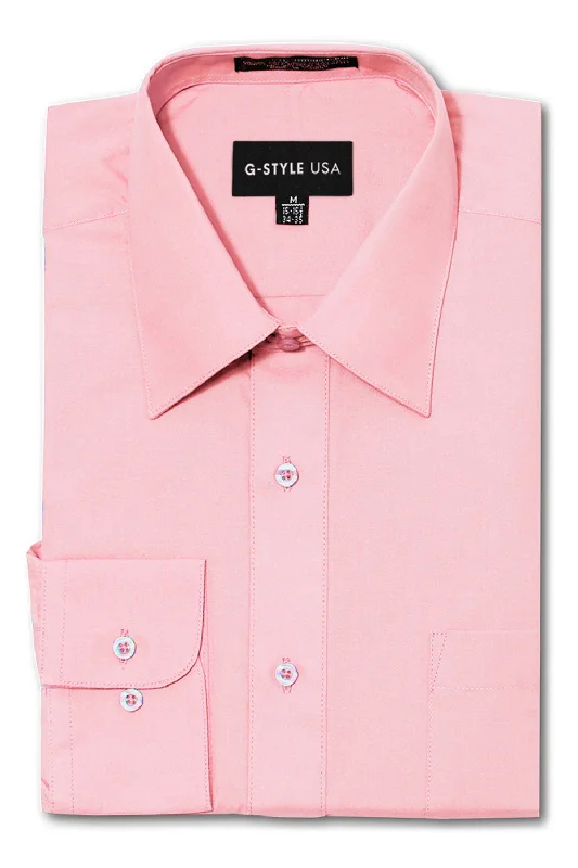 Men's Basic Solid Color Button Up Dress Shirt (Pink) Relaxed Men's Australian 