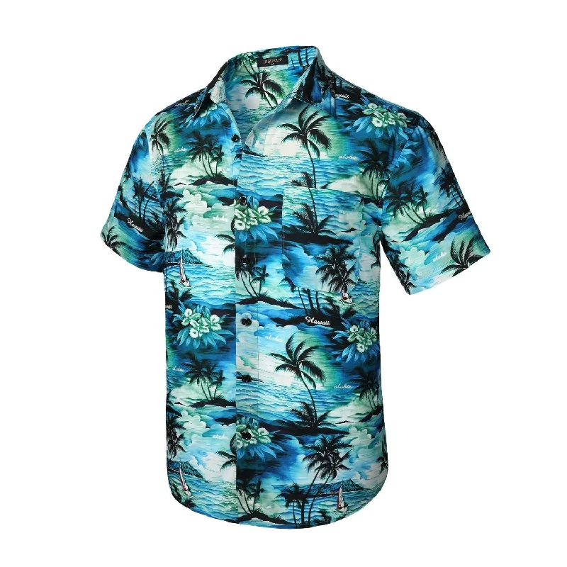 Funky Hawaiian Shirts with Pocket - A3-TEAL BLUE Gym