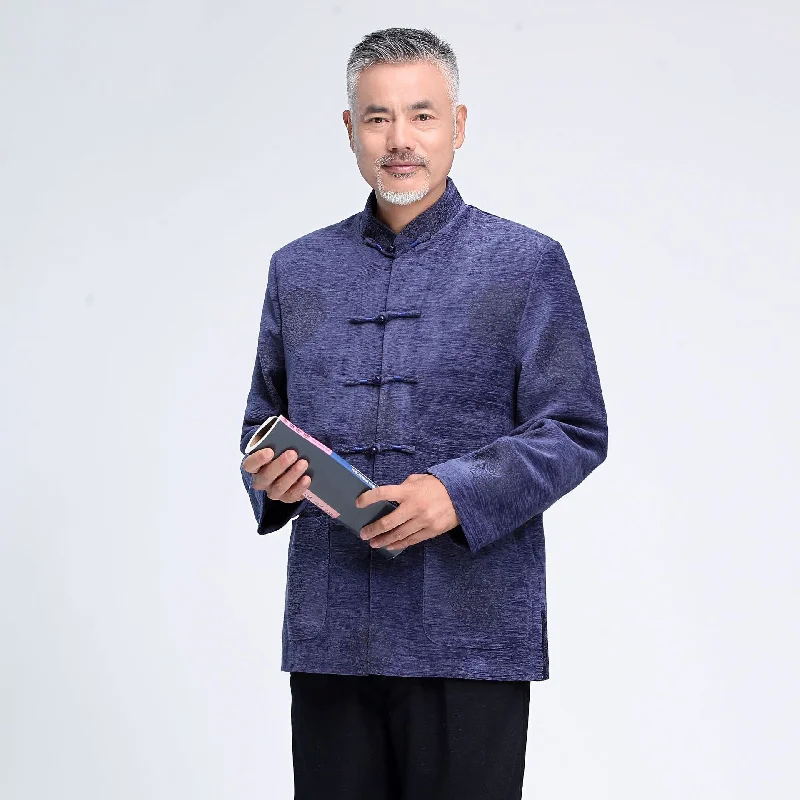 Auspicious Pattern Velvet Traditional Chinese Jacket with Strap Buttons Traditional Men's Wool