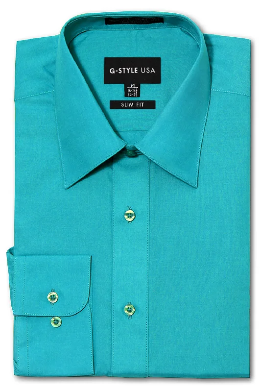 Men's Slim Fit Solid Color Dress Shirt (Turquoise) Refined Men's European