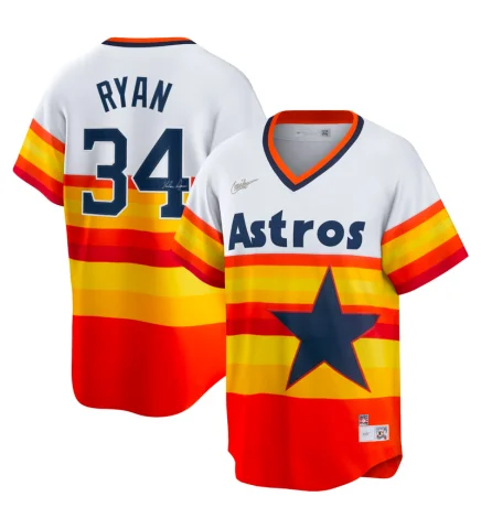 Nolan Ryan Autographed Rainbow Astros Jersey (Cooperstown Collection) Trendy Men's Scandinavian