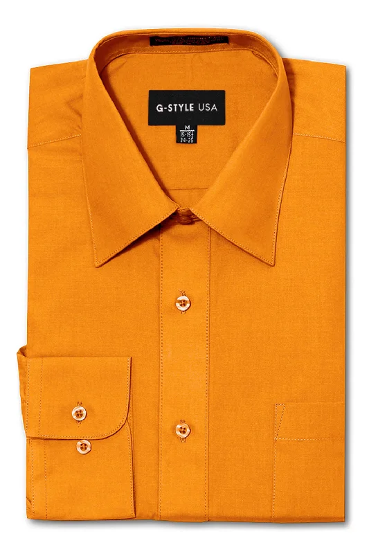 Men's Basic Solid Color Button Up Dress Shirt (Orange) Sleek Men's Contemporary 