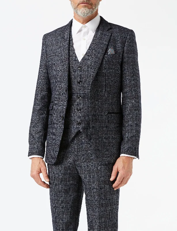 GREY TWEED CHECK JACKET & WAISTCOAT Polished Men's Silk