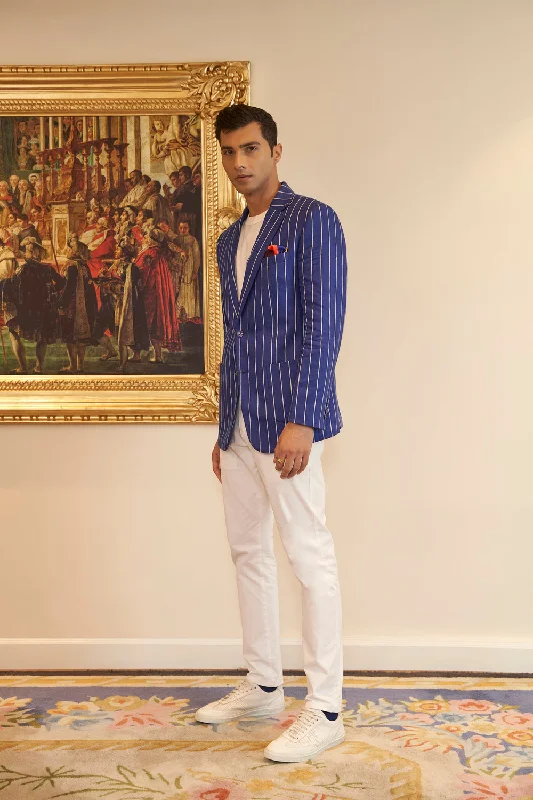 Amalfi Linen Blue Jacket With White Pinstripes Cool Men's Distressed