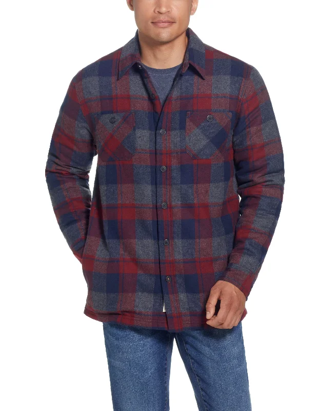 Sherpa Lined Flannel Shirt Jacket In Red Dahlia Refined Men's Velvet