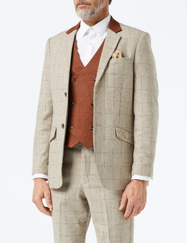 THEO - TWEED HERRINGBONE RED CHECK ON BEIGE JACKET & WAISTCOAT Adventure