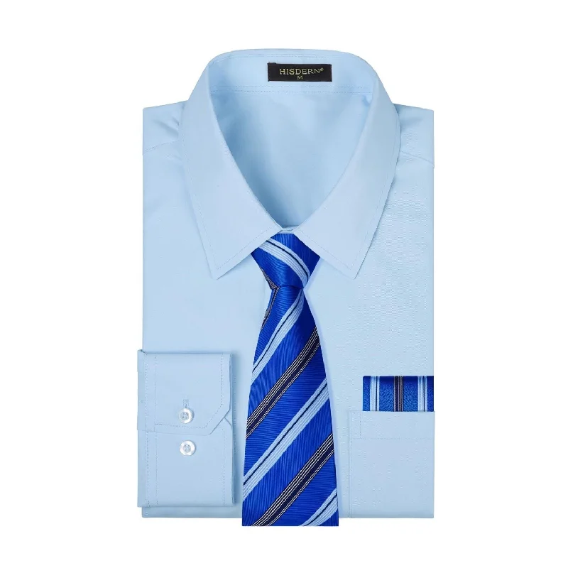 Men's Shirt with Tie Handkerchief Set - BLUE LIGHT Cozy Men's Sherpa