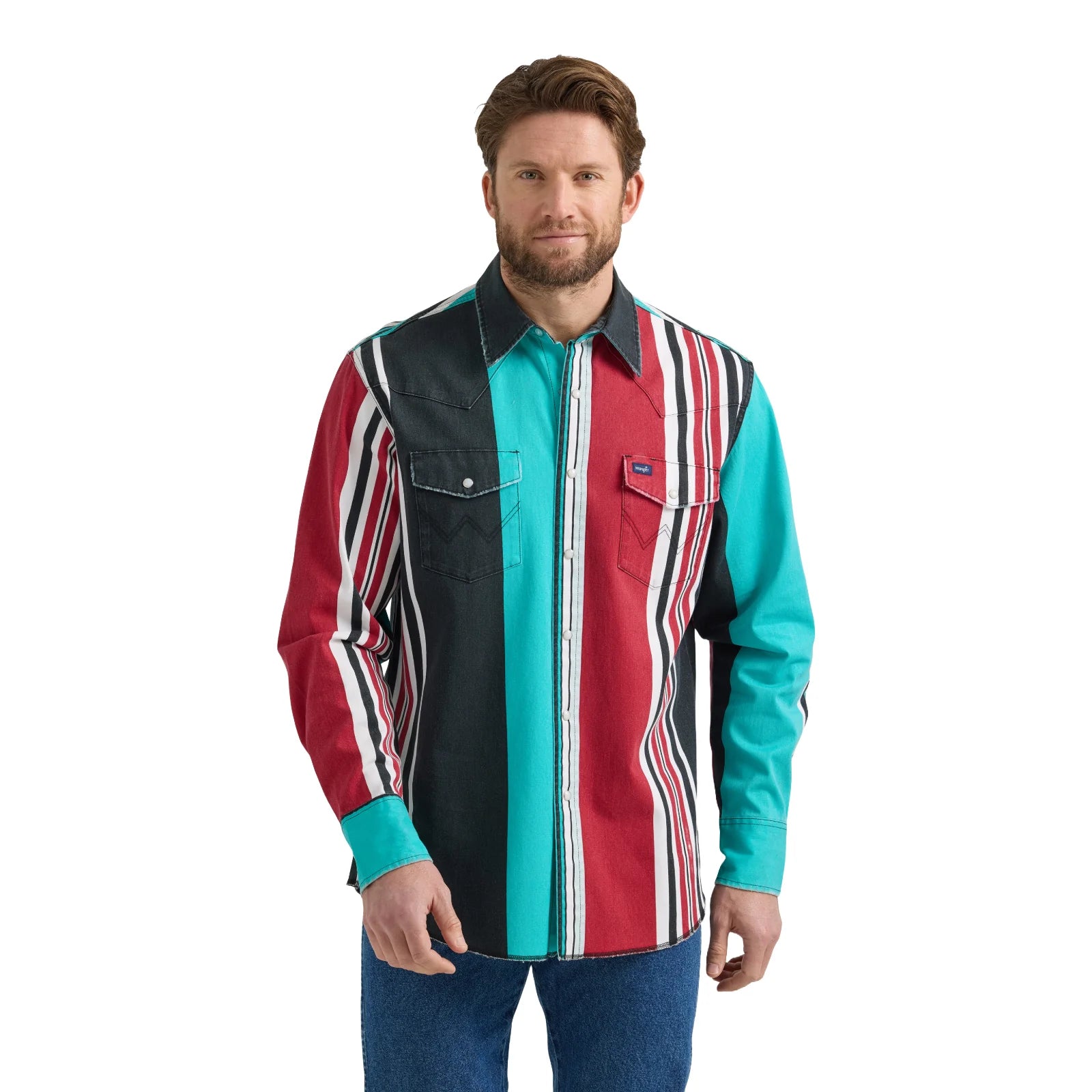 Wrangler Multicolor Brushpopper Stripe Snap Shirt Bold Men's Animal