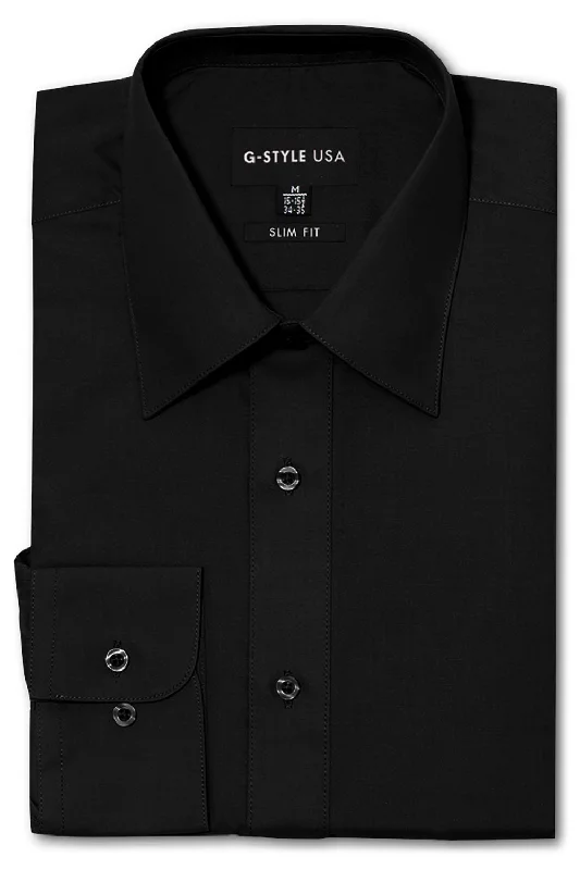 Men's Slim Fit Solid Color Dress Shirt (Black) Modern Men's Tech