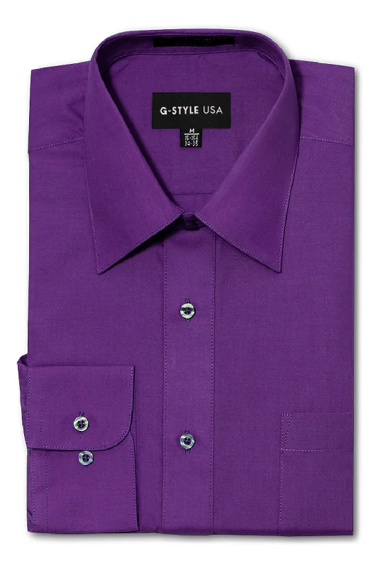 Men's Basic Solid Color Button Up Dress Shirt (Purple) Luxurious Men's High