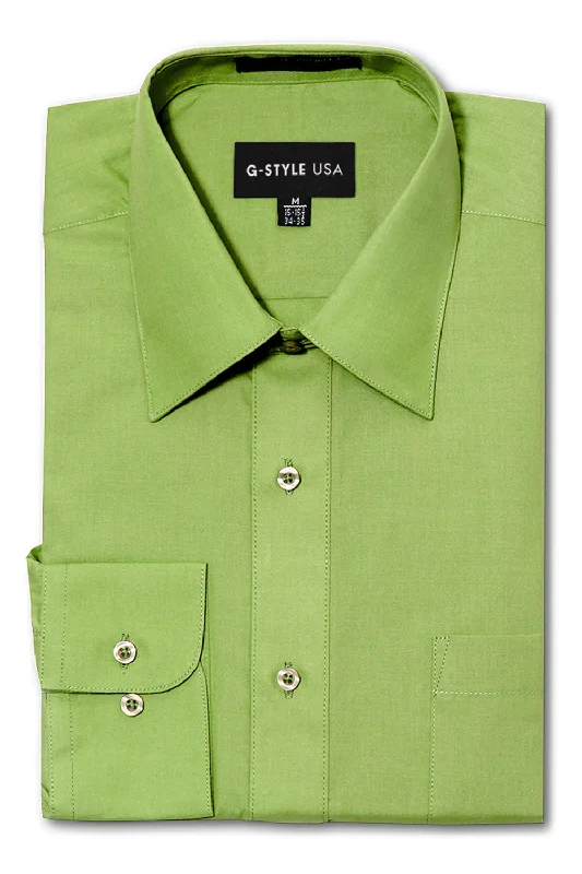 Men's Basic Solid Color Button Up Dress Shirt (Apple Green) Traditional Men's Country