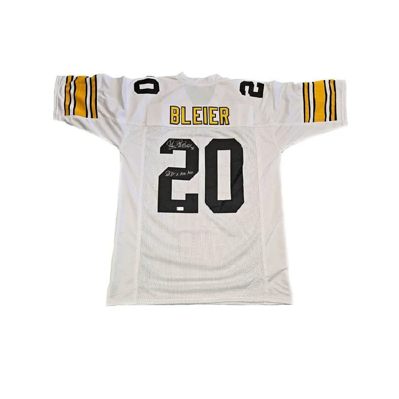 Rocky Bleier Signed White Short Sleeve Custom Jersey with "SB  IX, X, XIII, XIV" Sophisticated Men's 