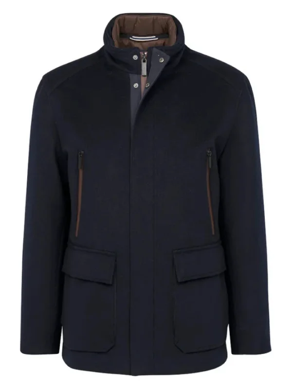 WEATHERPROOF NAVY WOOL BLEND COAT Luxurious Men's High