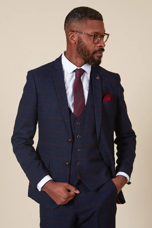 EDINSON - Navy Wine Check Blazer Artistic Men's Hand