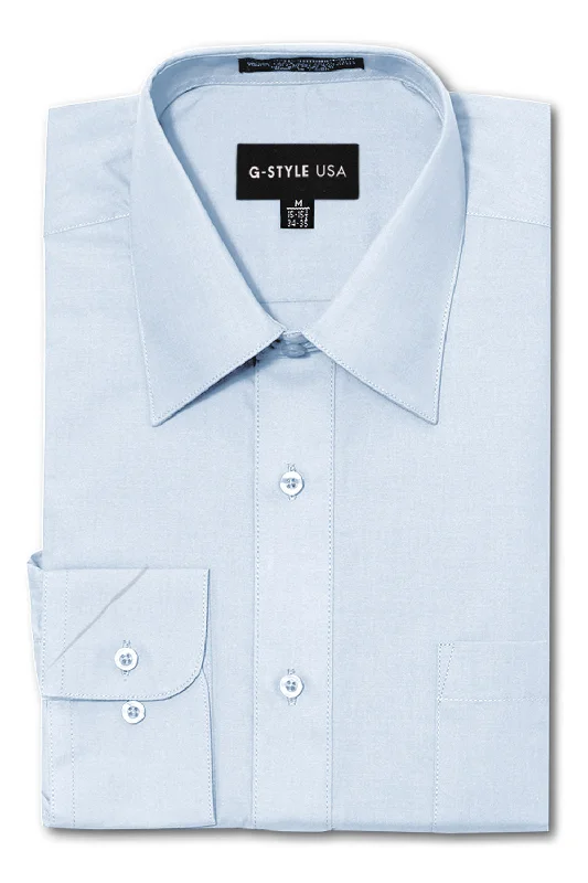 Men's Basic Solid Color Button Up Dress Shirt (Sky Blue) Earthy Men's Hemp