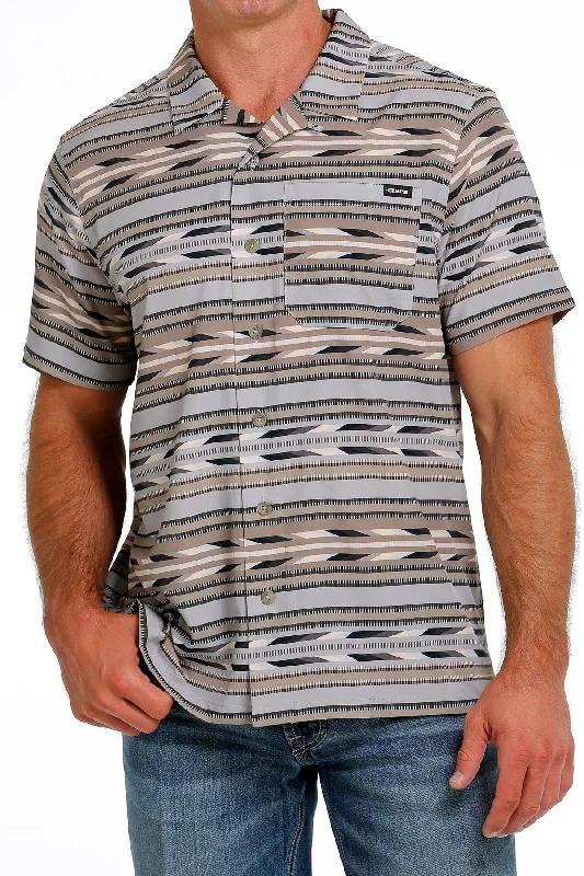 Cinch Men’s Gray Aztec Camp Shirt Elegant Men's Cashmere