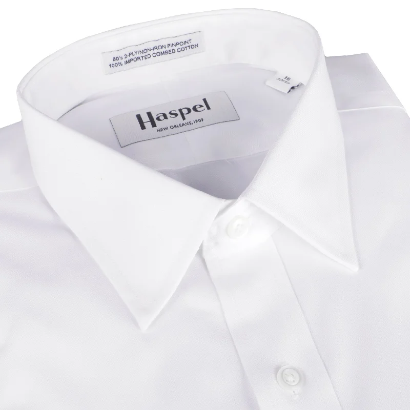 Decatur Solid White (Trim Fit) Pinpoint Oxford Dress Shirt - Spread Collar Elegant Men's Cashmere