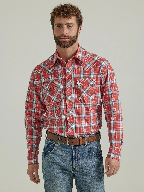 Wrangler Retro Core Snap Red Plaid Polished Men's Satin