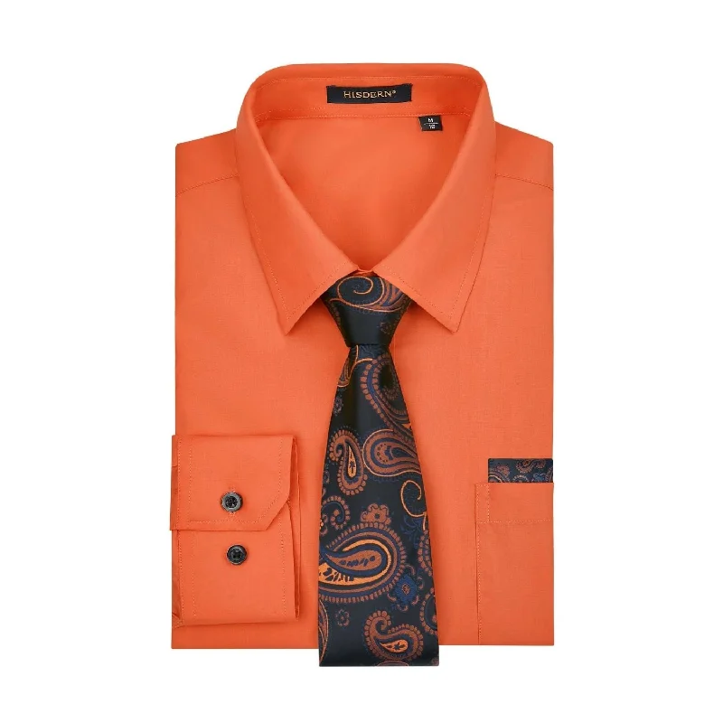 Men's Shirt with Tie Handkerchief Set - ORANGE Athletic Men's Compression