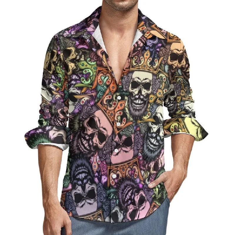 Men's Skull Crowns Colorful Long Sleeve Shirt Tough Men's Military